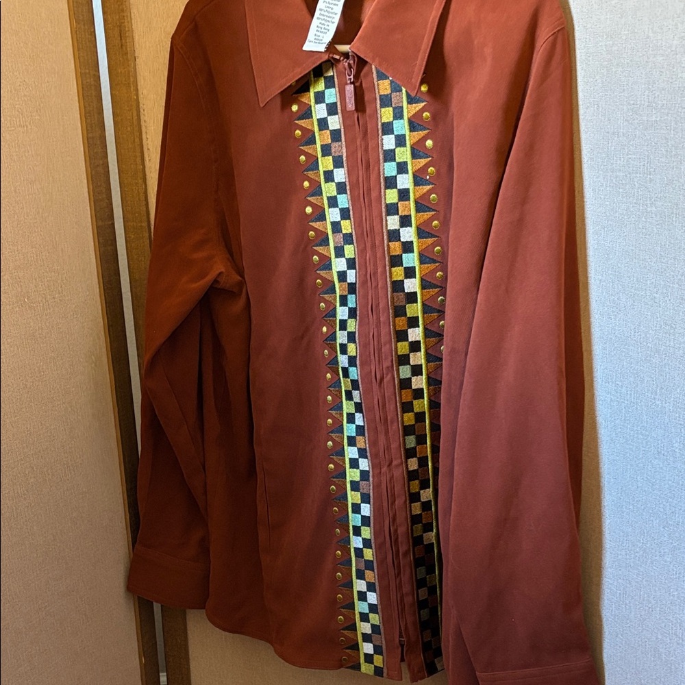 Bob Mackie Wearable Art Zip Front Jacket Large